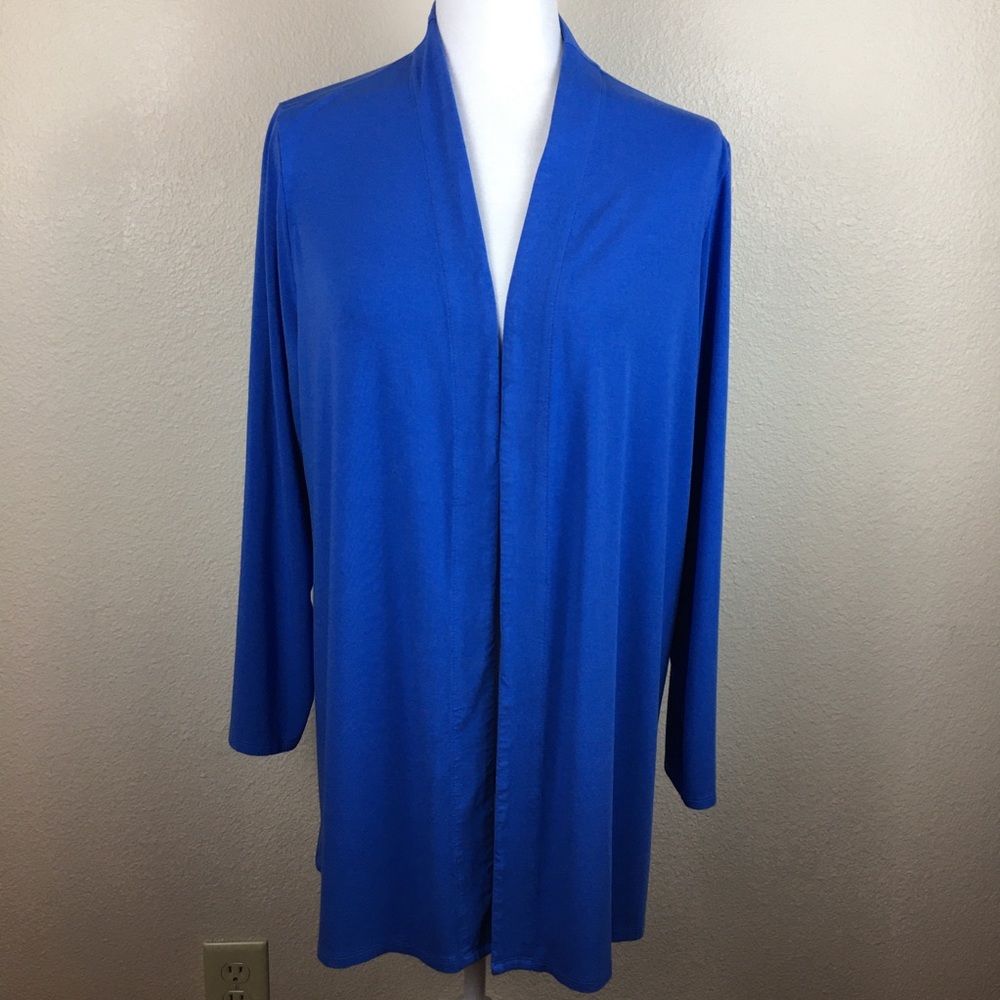 J Jill WEAREVER Blue Open Front Lightweight Stretch Cardigan Size Large